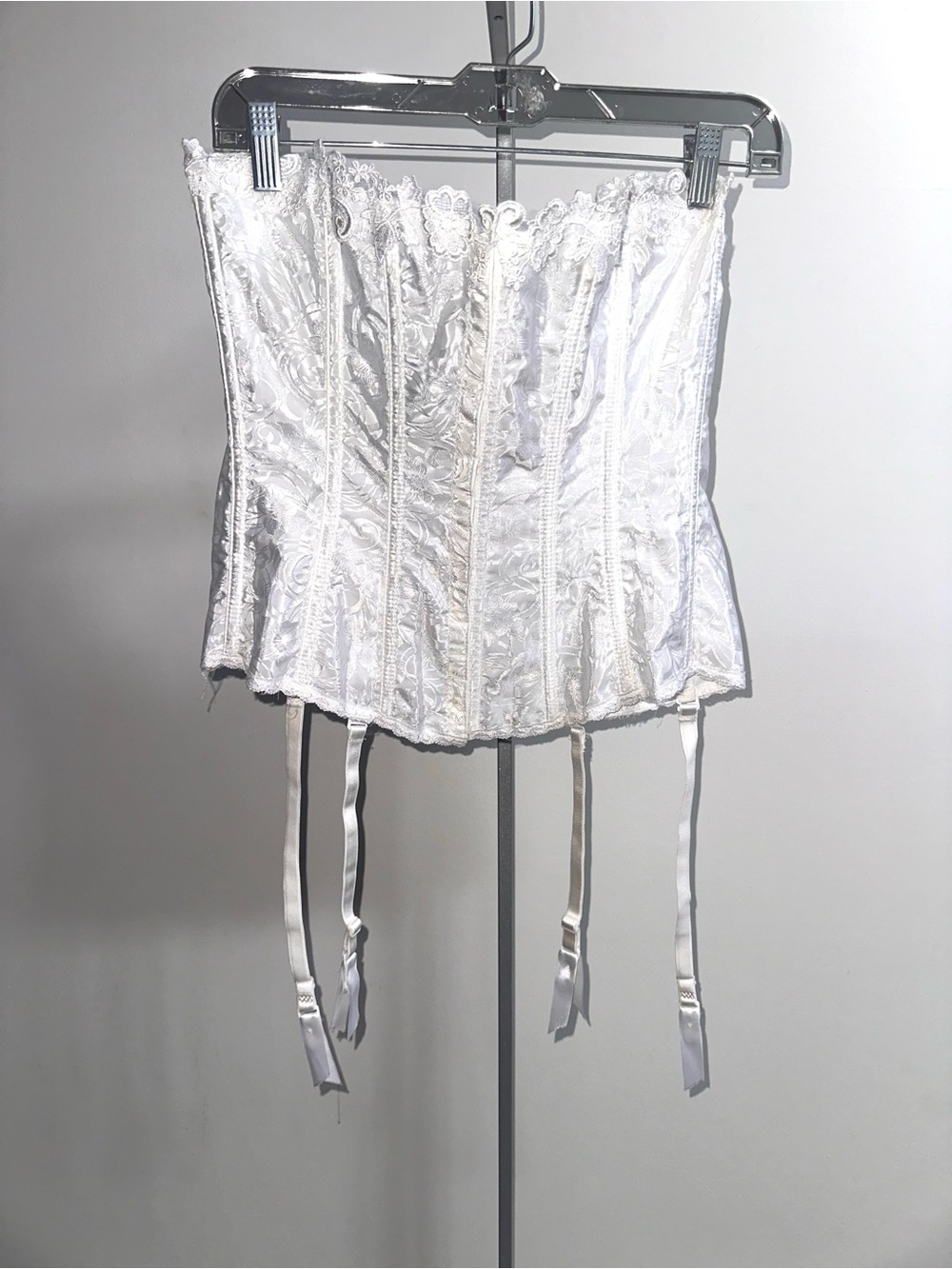 Vintage Frederick’s  of Hollywood White Lace Bustier Corset with Garter Strap